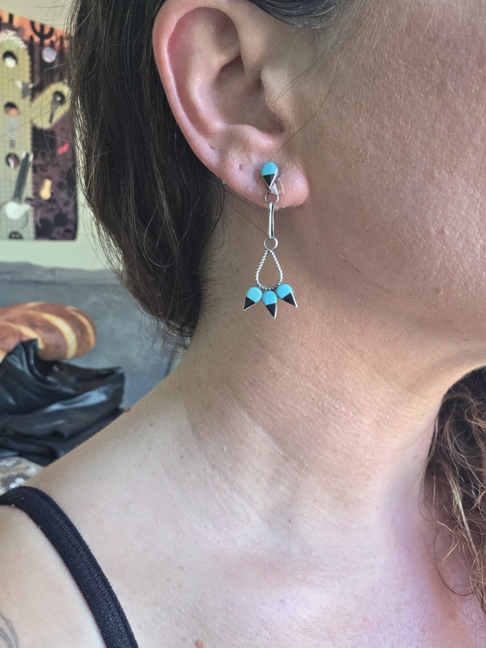 Turquoise Drop Dangle Earrings - Silver Tone